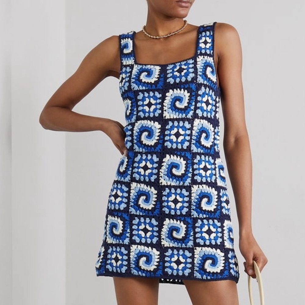 STAUD Psychedelic Crocheted Dress Medium
Acid Cobalt Blue Pattern Worn Once